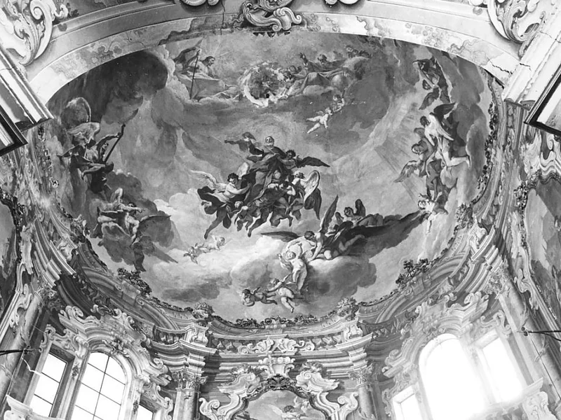 1700-Giovanni Battista Zaist - Quadratura architettonica con figurazione di S. Omobono in gloria